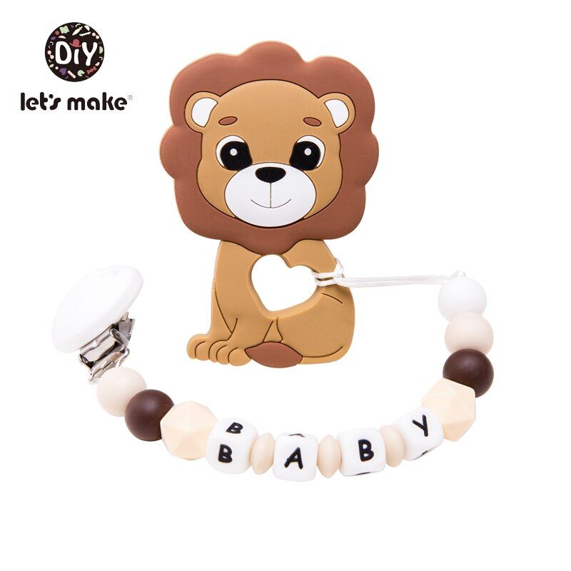 Let's Make Pacifier Clips Baby Gift Personalized 4-6 Months 1PC Lion Animal Silicone Toy Letter DIY BPA Free Holder For Nipples