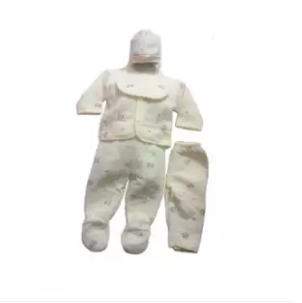 woolen New Born Baby Winter Dress Set-White