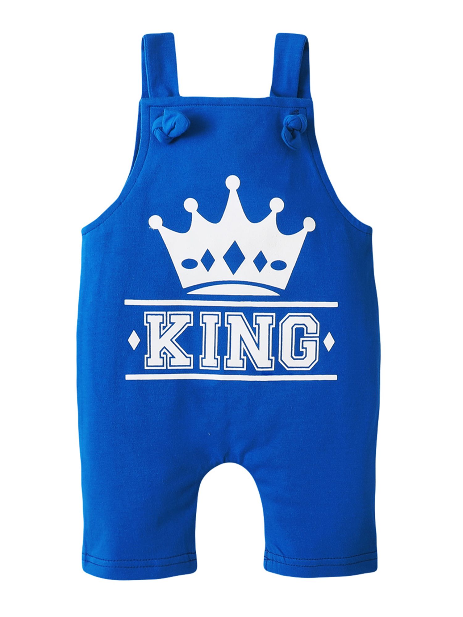 Baby Letter Crown Print Romper, Boys Sleeveless Square Collar Short Jumpsuit for Summer
