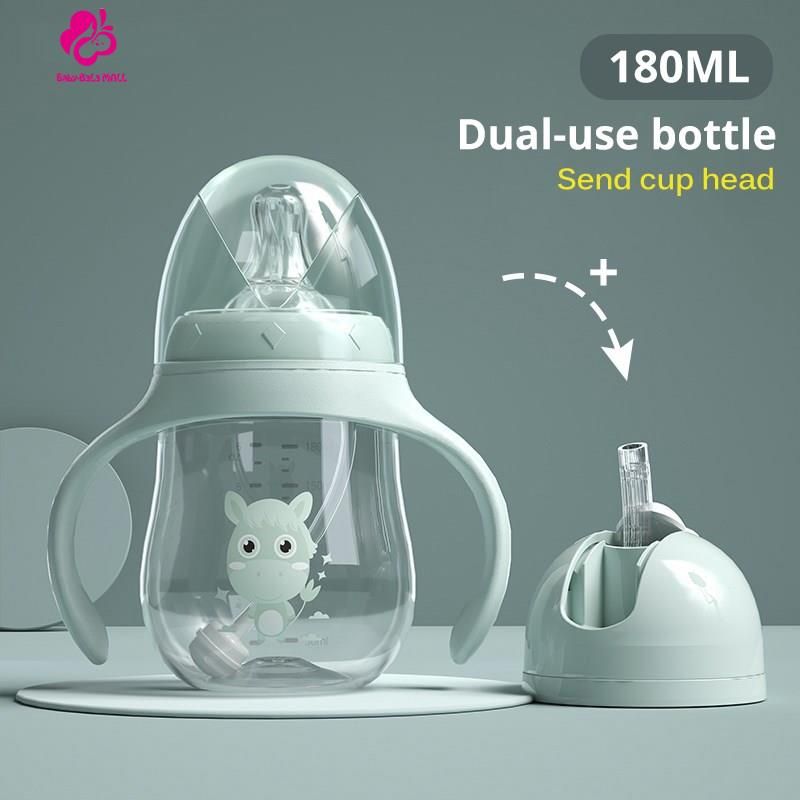 Baby Milk Bottle,Wide-caliber Bottle Dual-use Drinking Cup Feeding Milk Bottle 180ML/240ML/300ML