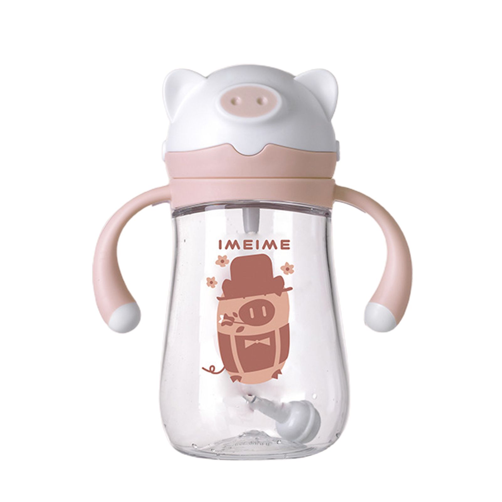 240ml/300ml Water Bottle Cute Design Easy Cleaning Transparent Cartoon Animal Kids Straw Bottle for Outing