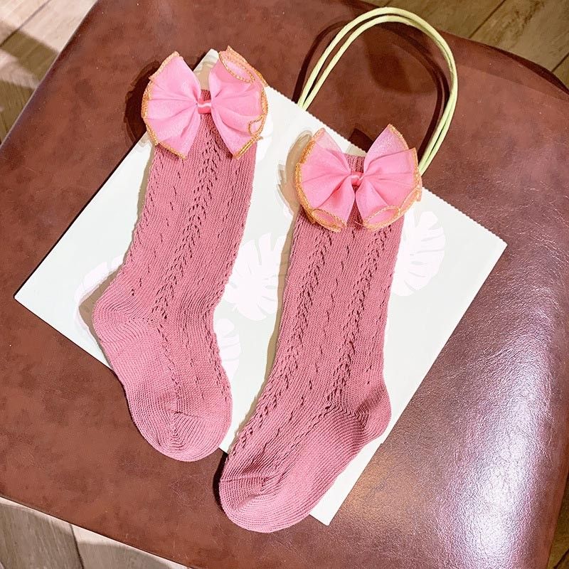 Spring Summer New Baby Socks Solid Color Cute Big Bows Kids Girls Socks Soft Cotton Mesh Knitted Infant Toddler Socks