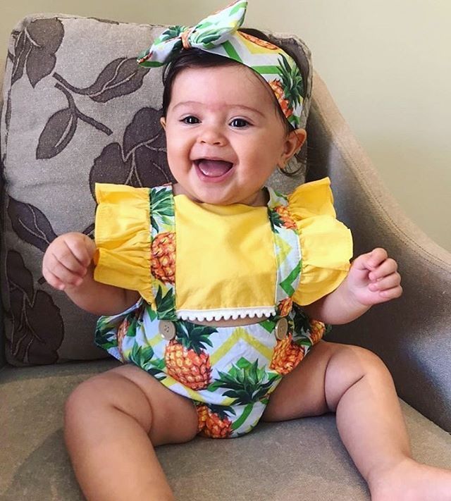 0-24M Baby Summer Clothing Infant Newborn Baby Girls Pineapple Bodysuits Ruffled Jumpsuit Patchwork Playsuit Headband 2Pcs Set