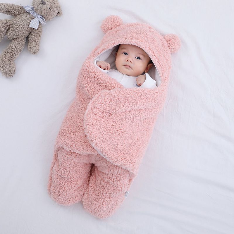 Winter Baby Boys Girl Blanket Wrap Double Cotton Fleece Bathrobe Baby Swaddle Sleeping Bag Hooded Newborn Baby Toddler Bedding