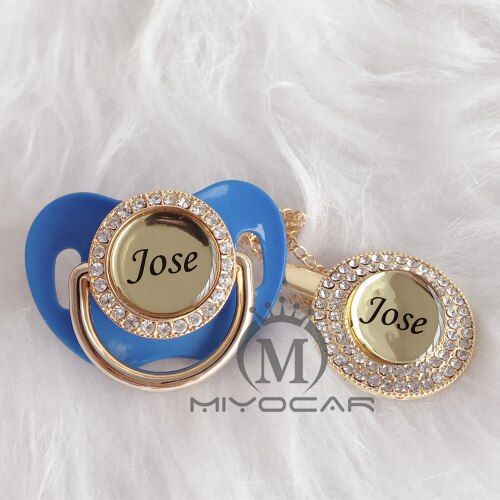 MIYOCAR Personalized any name 11 colos blue gold bling pacifier and pacifier clip BPA free dummy bling unique design P10