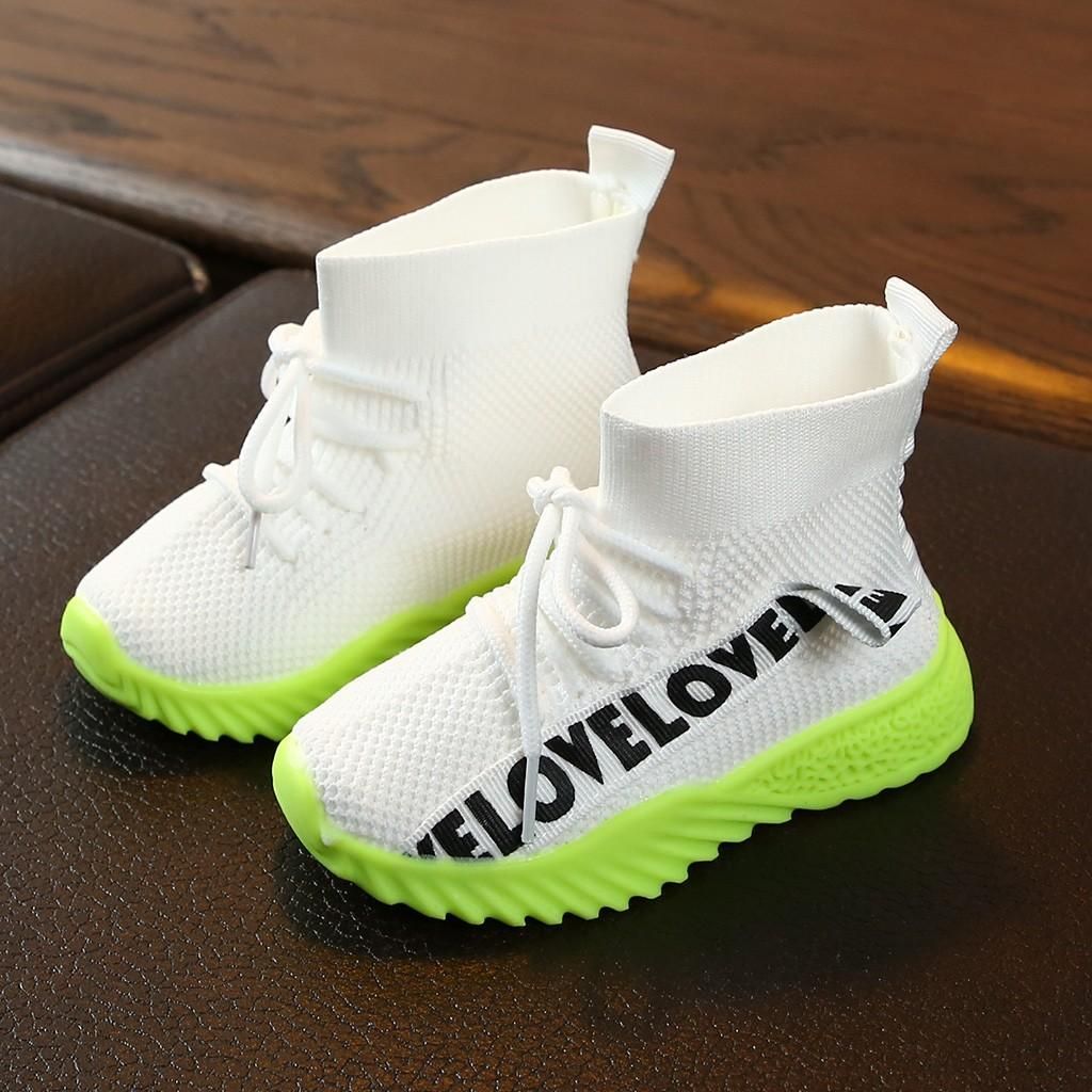 ✫Good Quality✫ChildrenKids Baby Girls Boys Letter Stretch Run Sneakers Sport Shoes Boots