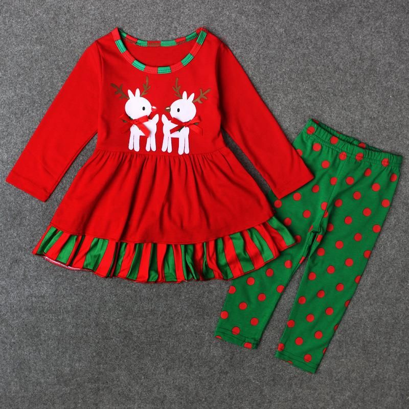 Female Children'S Christmas Christmas Skirt Set Christmas Fawn Long-Sleeved Trousers Two Set Children'S Wear Spring And Autumn Baby Girl Clothes Kids Fortnite Toddler Skirt Shorts