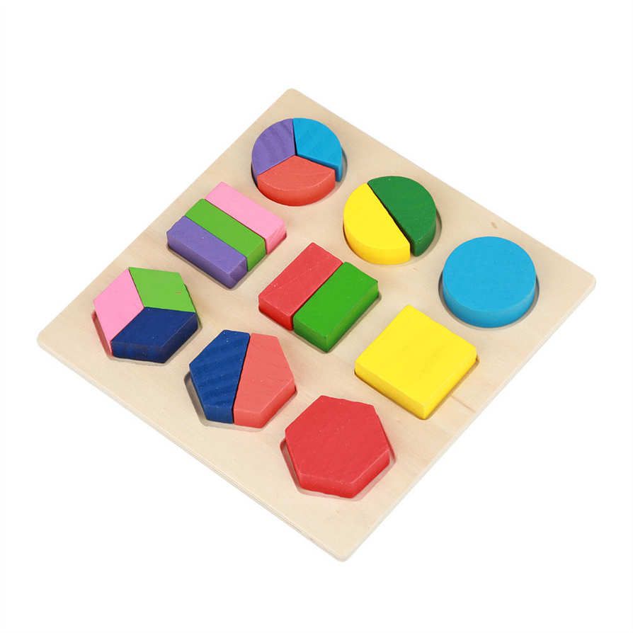 Wooden Toy Children Geometric Shape Block Brick Playset Building Puzzle Educational Matching Early Learning Tool Set