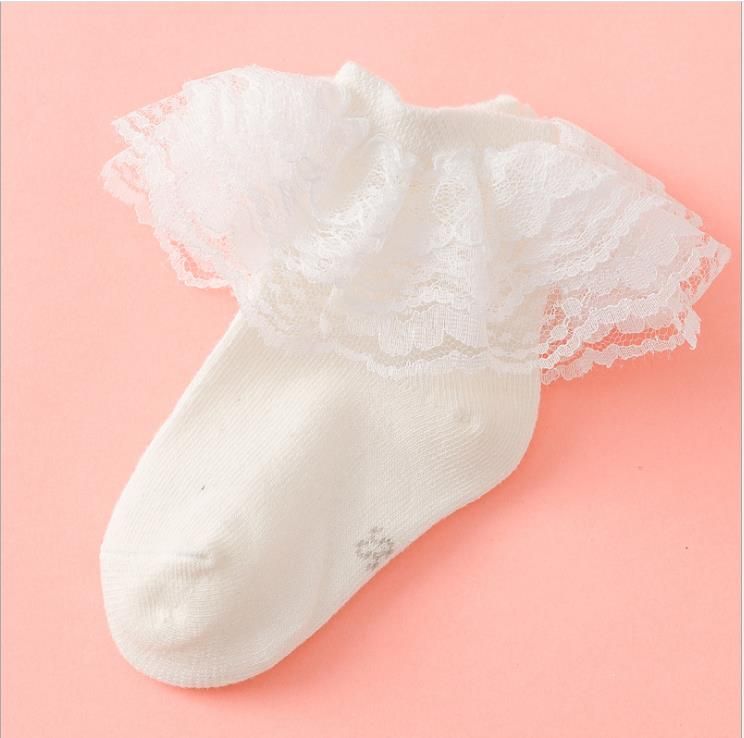 Baby Cute Socks with Lace Trim and Solid Color Knitted Warm and Comfortable Breathable Stockings