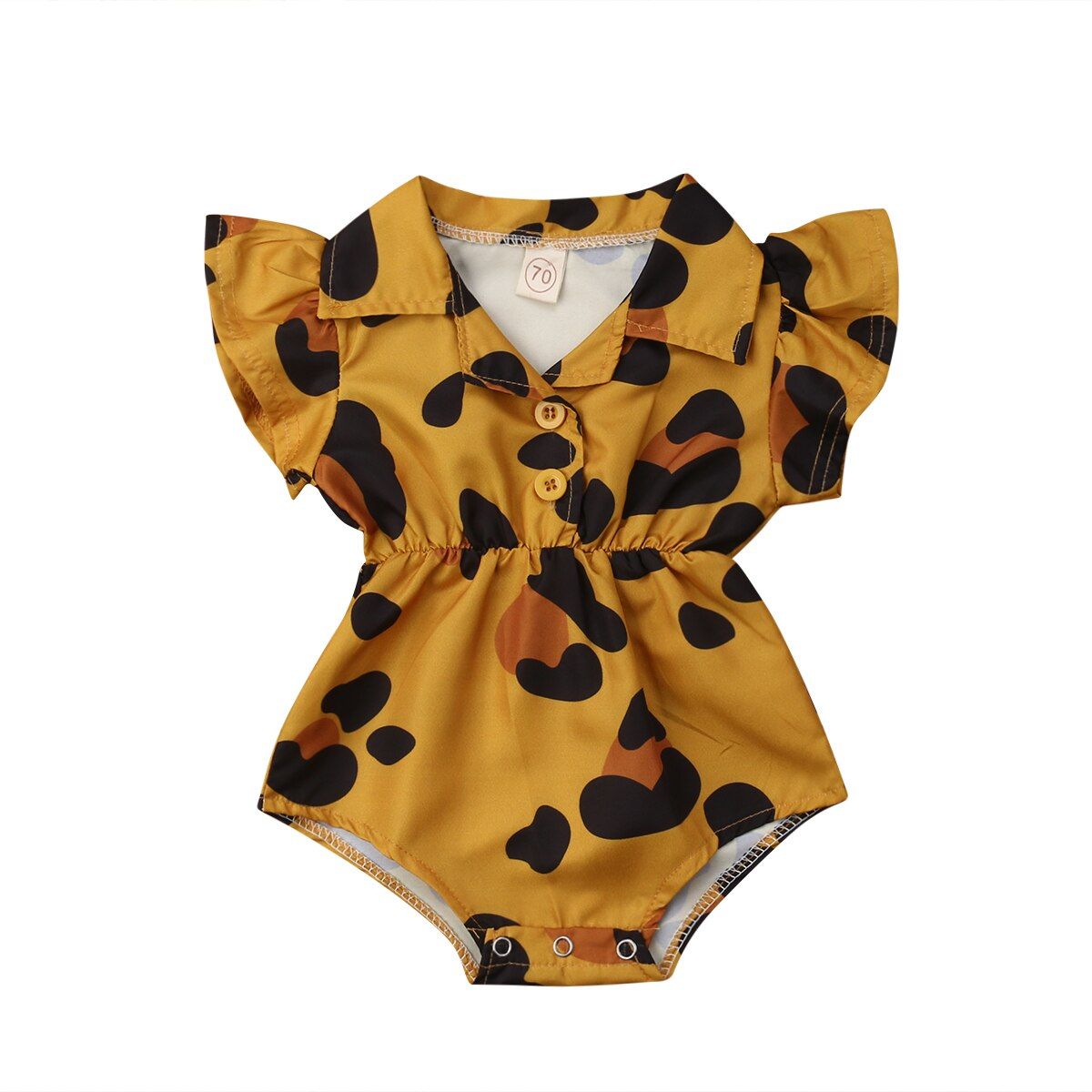 Newborn Baby Girl Summer Leopard Ruffle Blouse Romper Jumpsuit Outfit Clothes