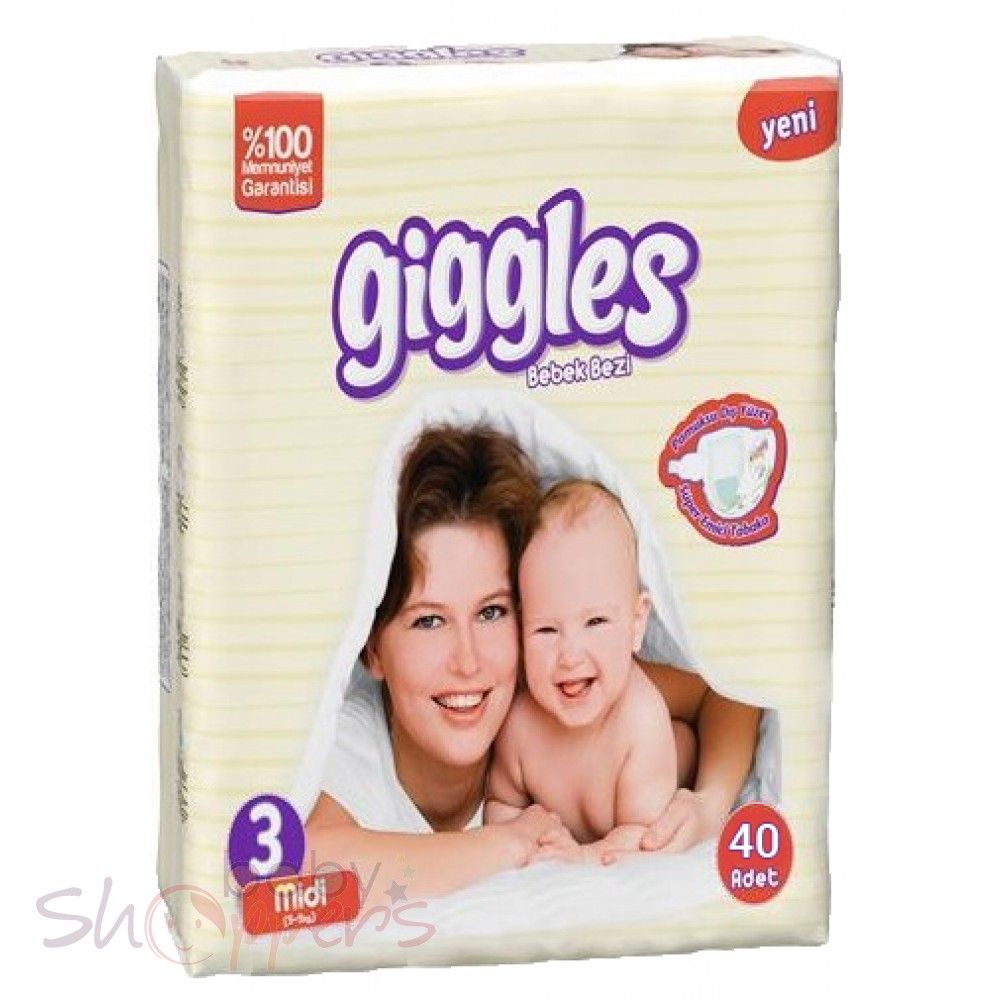 Giggles  Baby Diapers, Size 3, Junior - Jumbo 1 Packs Lot, 5-9 Kg-40 pcs (Turkey)