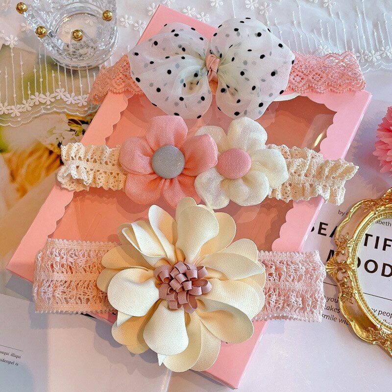 3Pcs Baby Headbands For Girls Lace Flower Princess Elastic Kids Girl Hairband Headband Bows Infant Turban Baby Hair Accessories