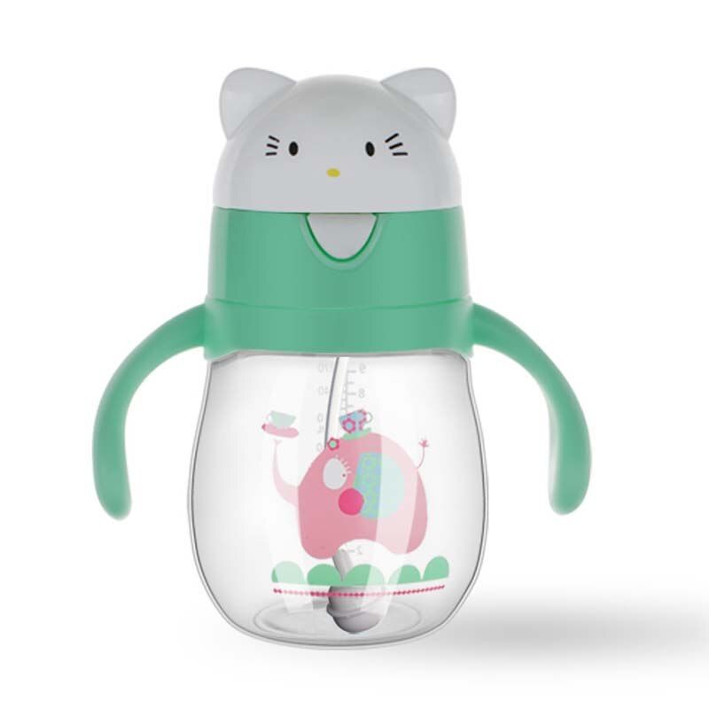 270ml Baby Kid Straw Cup Cartoon Animal School Drinking Water Straw Bottle Sleep Suck Sippy Cup With Handle