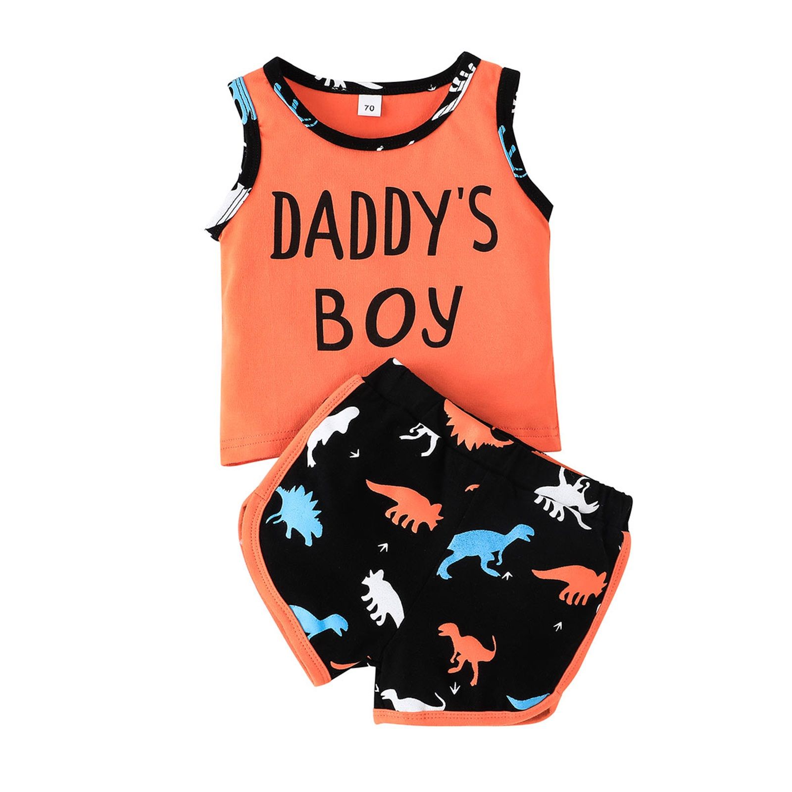 2Pcs Baby Boys Summer Outfits, Letter Print Sleeveless Tank Tops + Dinosaur Shorts Set