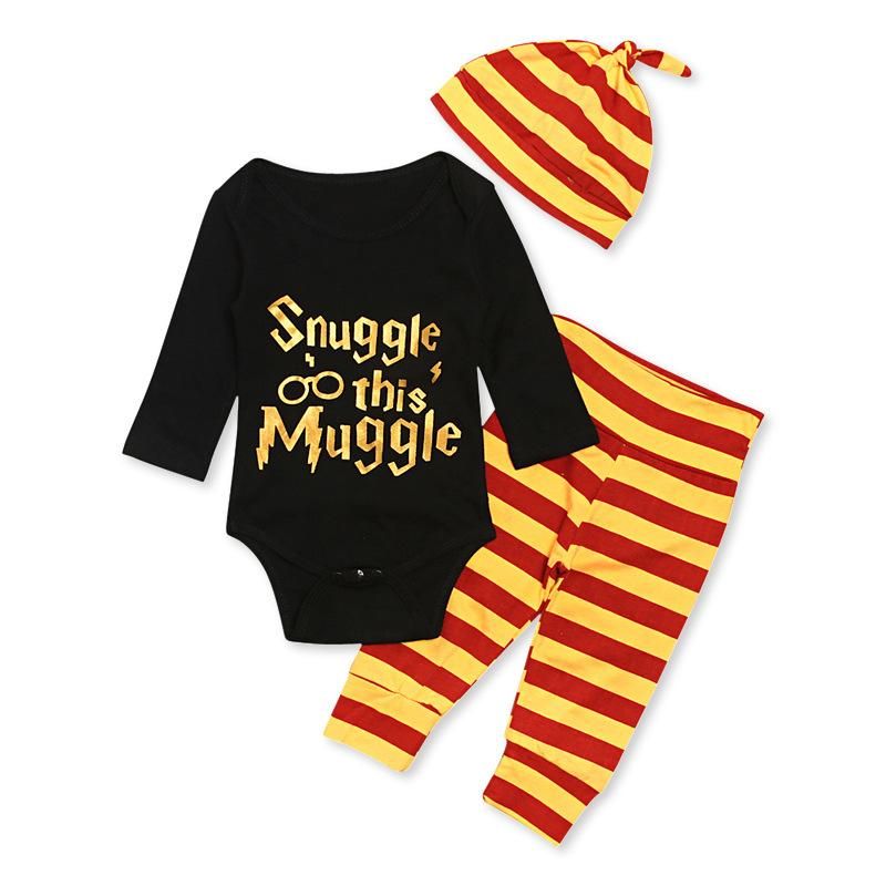 Children'S Spring Fall Boy Alphabet Jumpsuit Crawl Suit Clothes + Striped Trousers Three Pieces Children'S Clothing Instagram Baby Girl Clothes Kids Fortnite Toddler Skirt Shorts