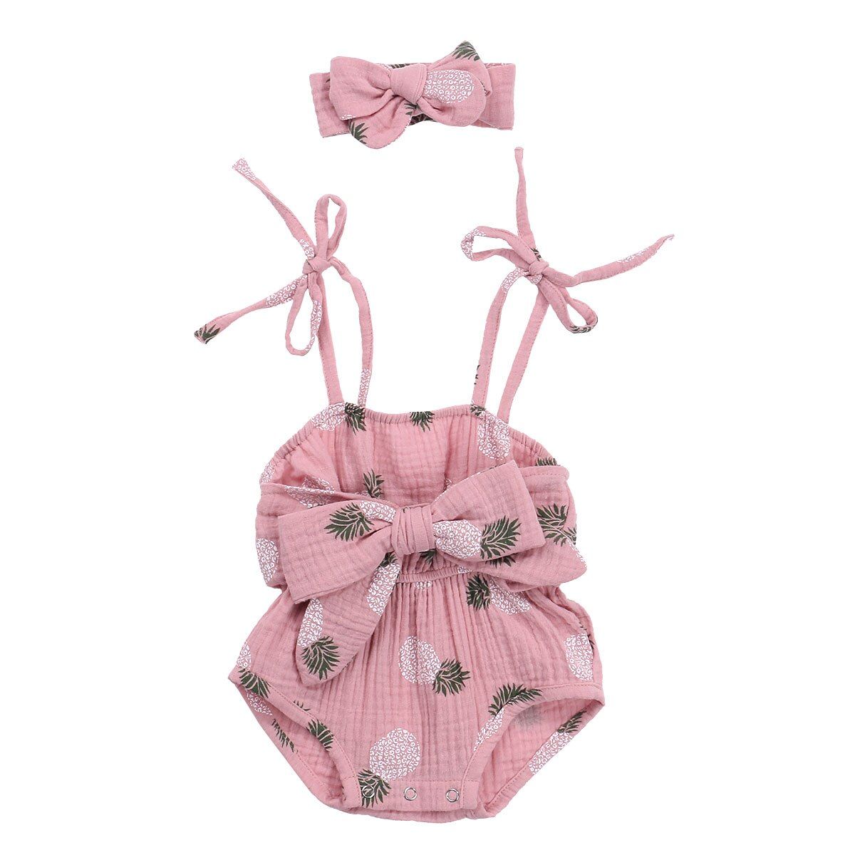 FOCUSNORM 0-24M Boys Girls Bodysuits Headband 2pcs Floral/Polka Dot Print Sleeveless Bowknot Belt Jumpsuits