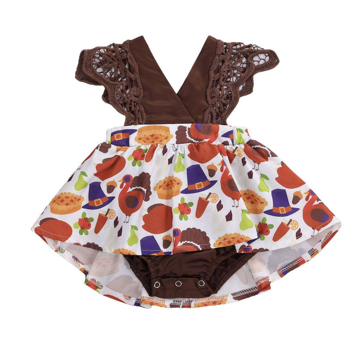 Halloween Christmas Toddler Summer Outfit V-Neck Ruffle Lace Sleeves Rompers Cartoon A-Line Skirt Cover Baby Girl 0-18 Months
