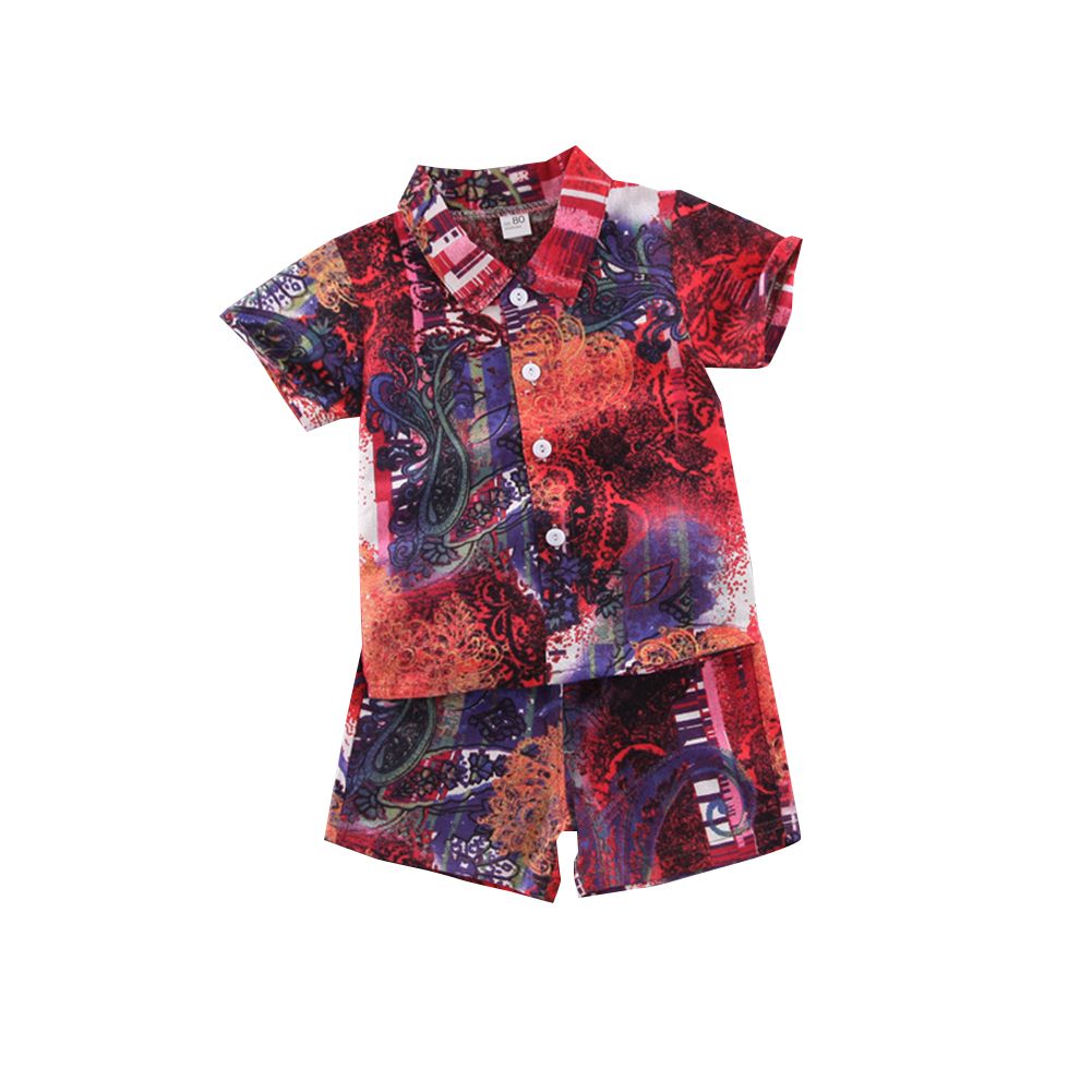 2 Pcs/set ldren  Suit Cotton Short-sleeved Floral Shirt + Shorts Suit For 0-4 Years Old color:Red suitable for height:80cm infant age:0-1years