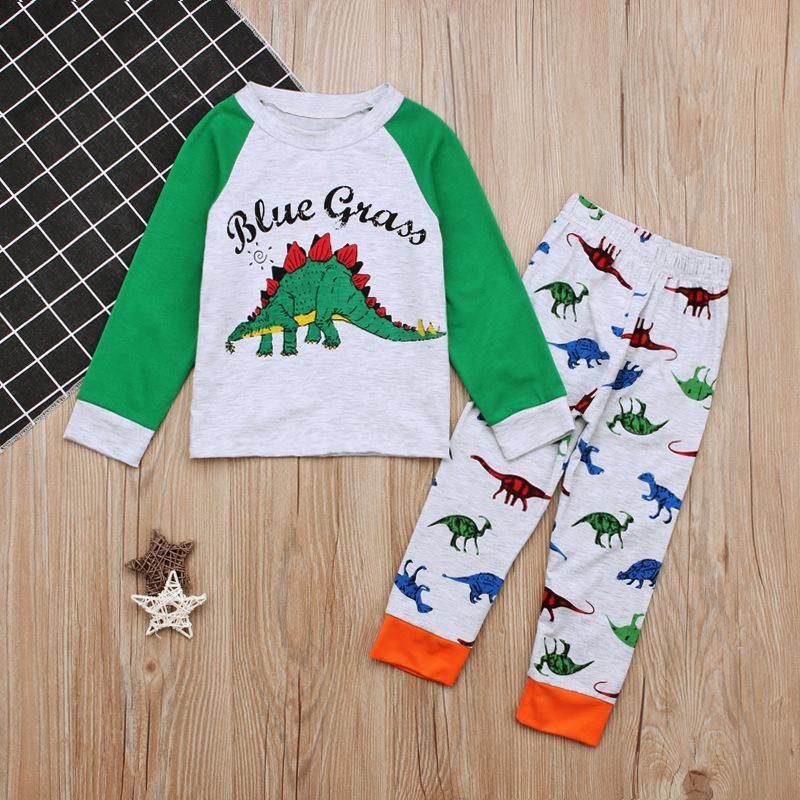 Children'S Spring Fall Boy Dinosaur Alphabet Long-Sleeved T-Shirt + Trousers Two Pieces Home Wear Children'S Clothing Instagram Baby Girl Clothes Kids Fortnite Toddler Skirt Shorts Panties Dress Unicorn Mickey Minnie Kid Dresses Princess Robe Infantis