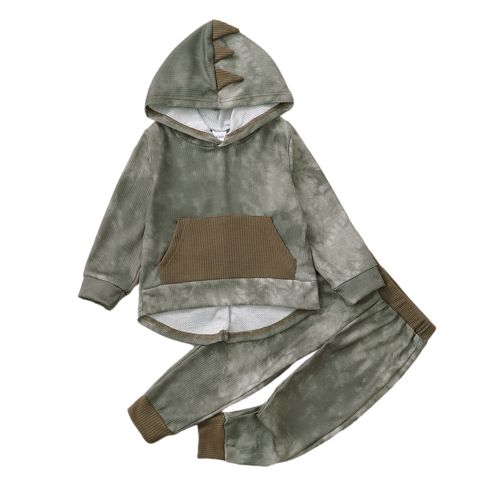 Boy's Two-Piece Suit, Patchwork Dinosaur Shape Long Sleeve Pocket Hoodie + Pants