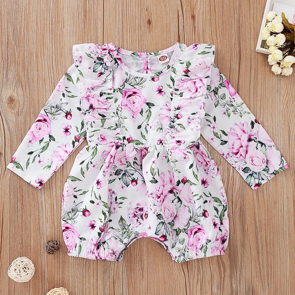 Fall Autumn Newborn Kids Baby Girl Sweet Floral Clothes Harem Romper Jumpsuit Floral Print Spring Outfits