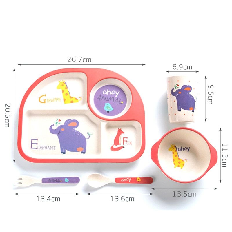 【BestGO】5Pcs/Set Baby Bamboo Fiber Bowls Cute Cartoon Eco-Friendly Children's Dinnerware Natural Tableware Set Separation Feeding Plate Dinosaur World