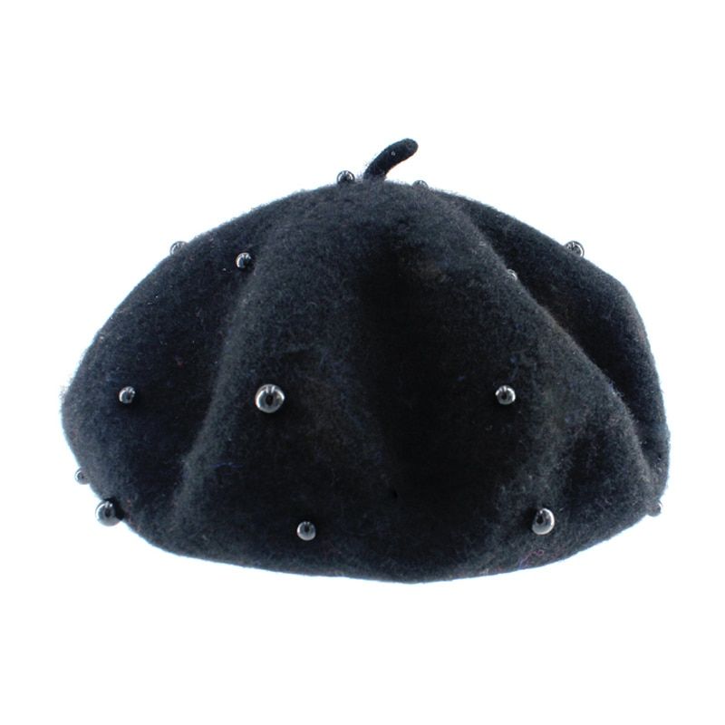 Fashion Wool Kids Hat with Pearls Candy Color Retro Baby Girl Cap Kids Beret Hats for Girls 3-7 Years 1PC