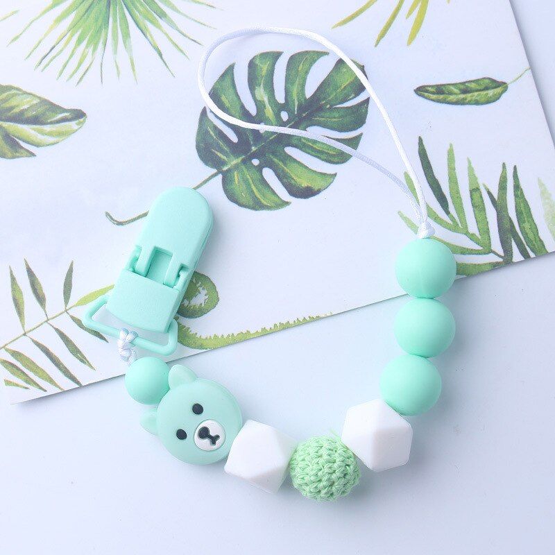 Handmade Silicone Cute Bear Pacifier Chain Clip Dummy Holder for Infant Baby Shower Gift