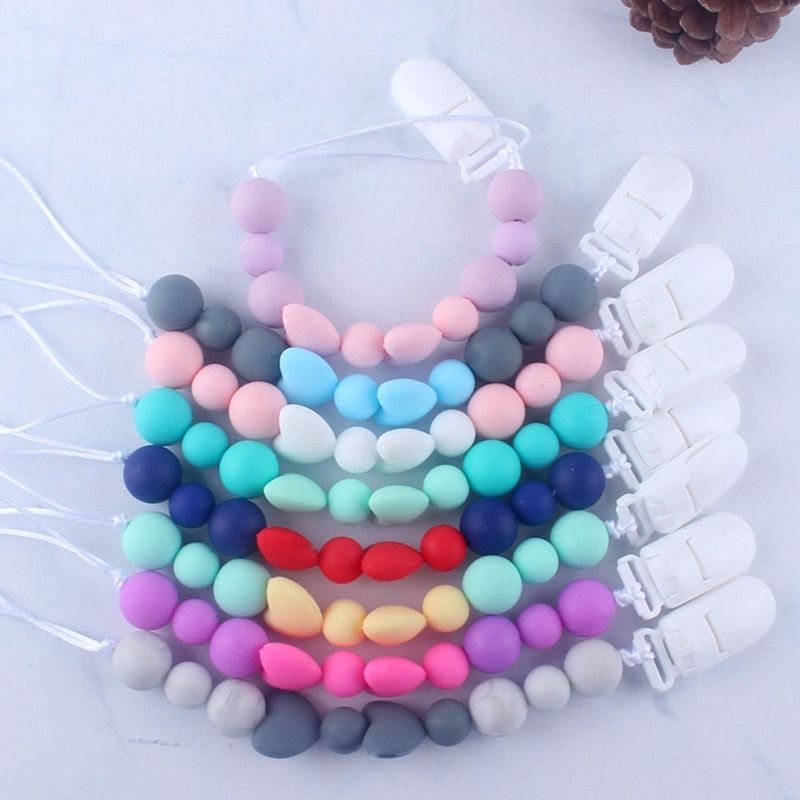 Newborn Nipple Holder Baby Care Product Silicone Wooden Beads Baby Pacifier Clip Anti-Lost Chain Infant Pacifier Chain Toys