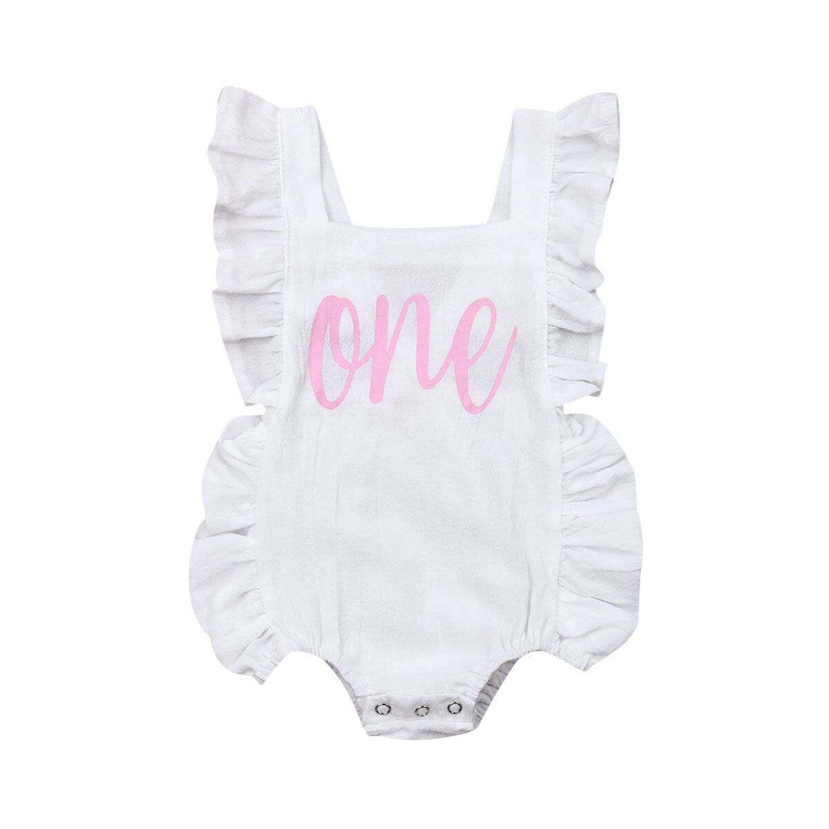 2019 Baby Summer Clothing Newborn Infant Baby Girls Boys Romper Ruffles Sleeveless ONE Letter Print Outfit Jumpsuit Playsuit