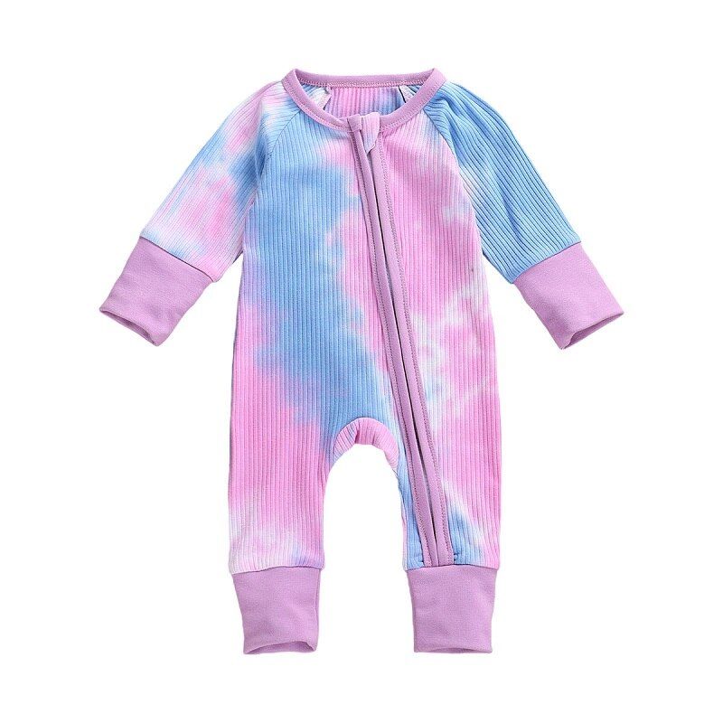2020 Baby Spring Autumn Clothing Infant Newborn Baby Girls Boys Ribbed Tie dye Romper Long Sleeve  Jumpsuits Zipper Playsuits