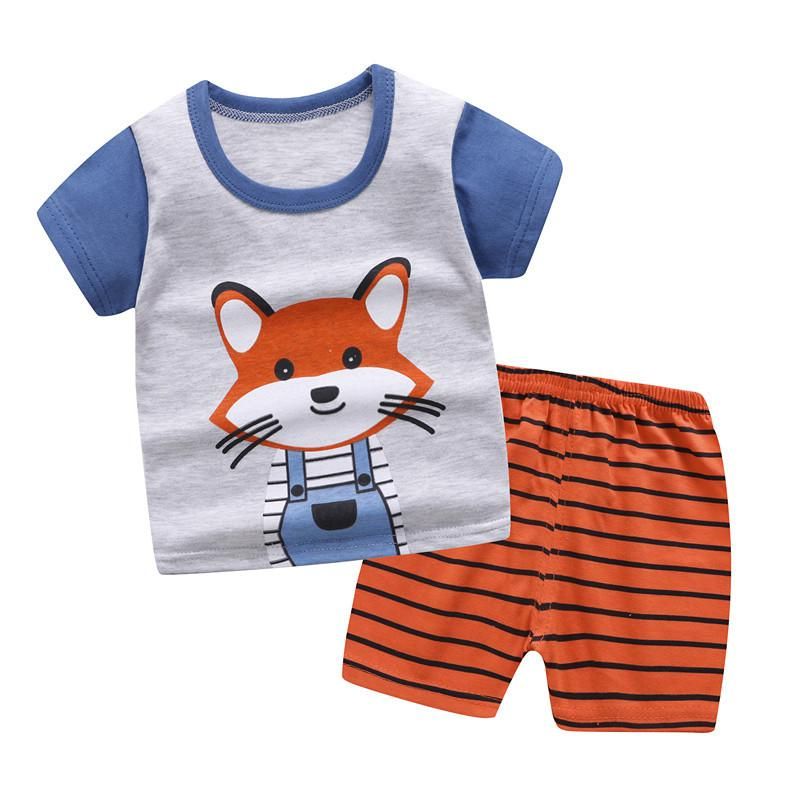New Summer Kids Clothes Set Cartoon Print Baby Boy Clothes 2pcs Toddler Girls Short Sleeve + Shorts Sets Infant Clothing Sets
