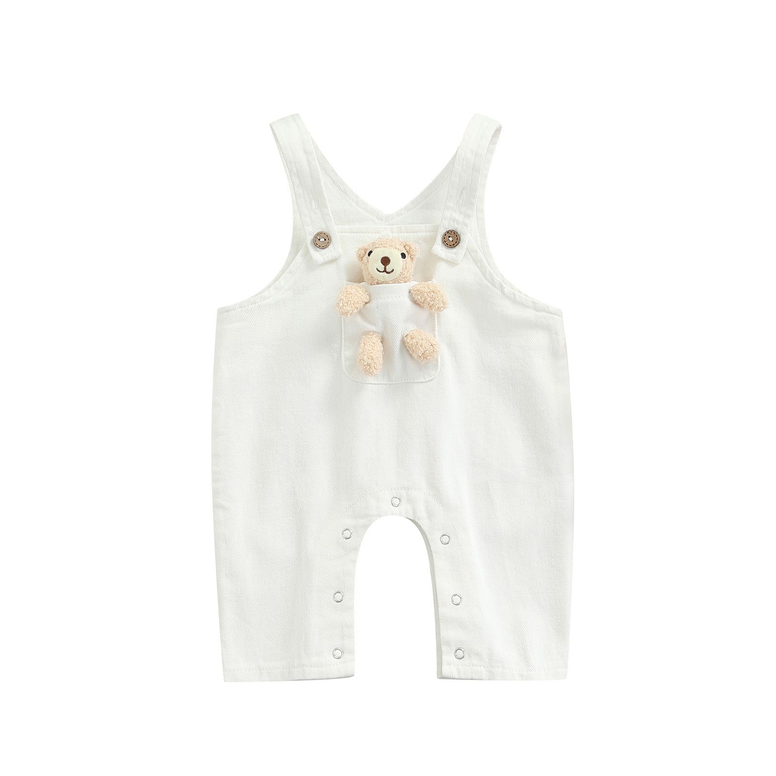 Baby Romper, Sleeveless V Neck Toddlers Girls Boys Denim Cartoon Bear Overalls Summer Casual Kid Jumpsuit