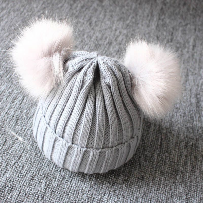 Pompom Baby Hat Warm Winter Knitted Kids Beanie Cap Solid Outdoor Children Bonnet