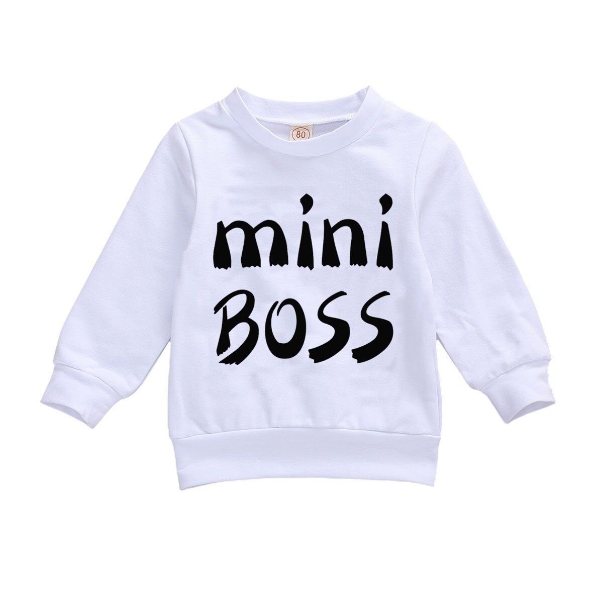 Boy Girl 0-24M Casual Sweater, Cotton Crew Neck Letter Print Hemmed Hem and Cuff Basic Long Sleeve Pullover for Spring, Fall
