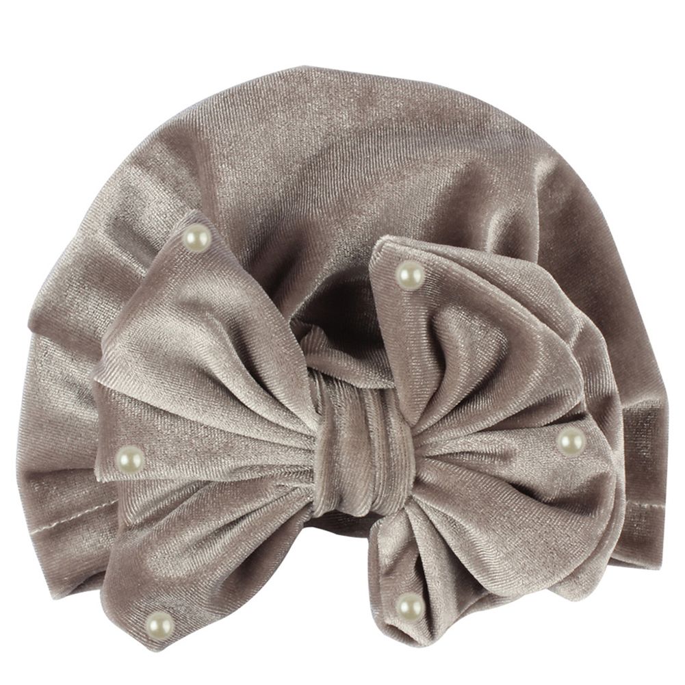 Cute Solid Color Faux Pearl Bow Turban Cap Toddler Baby Girl Elastic Beanie Hat