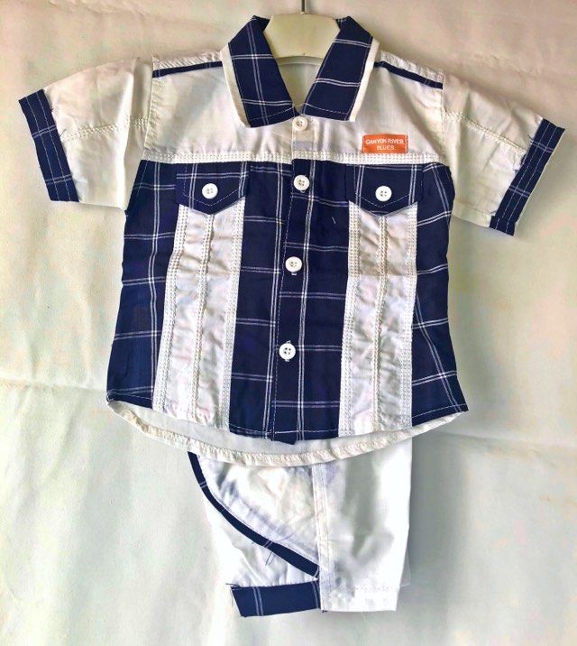 Baby Boy Cotton Dress Shirt and Pant Set - Multicolor