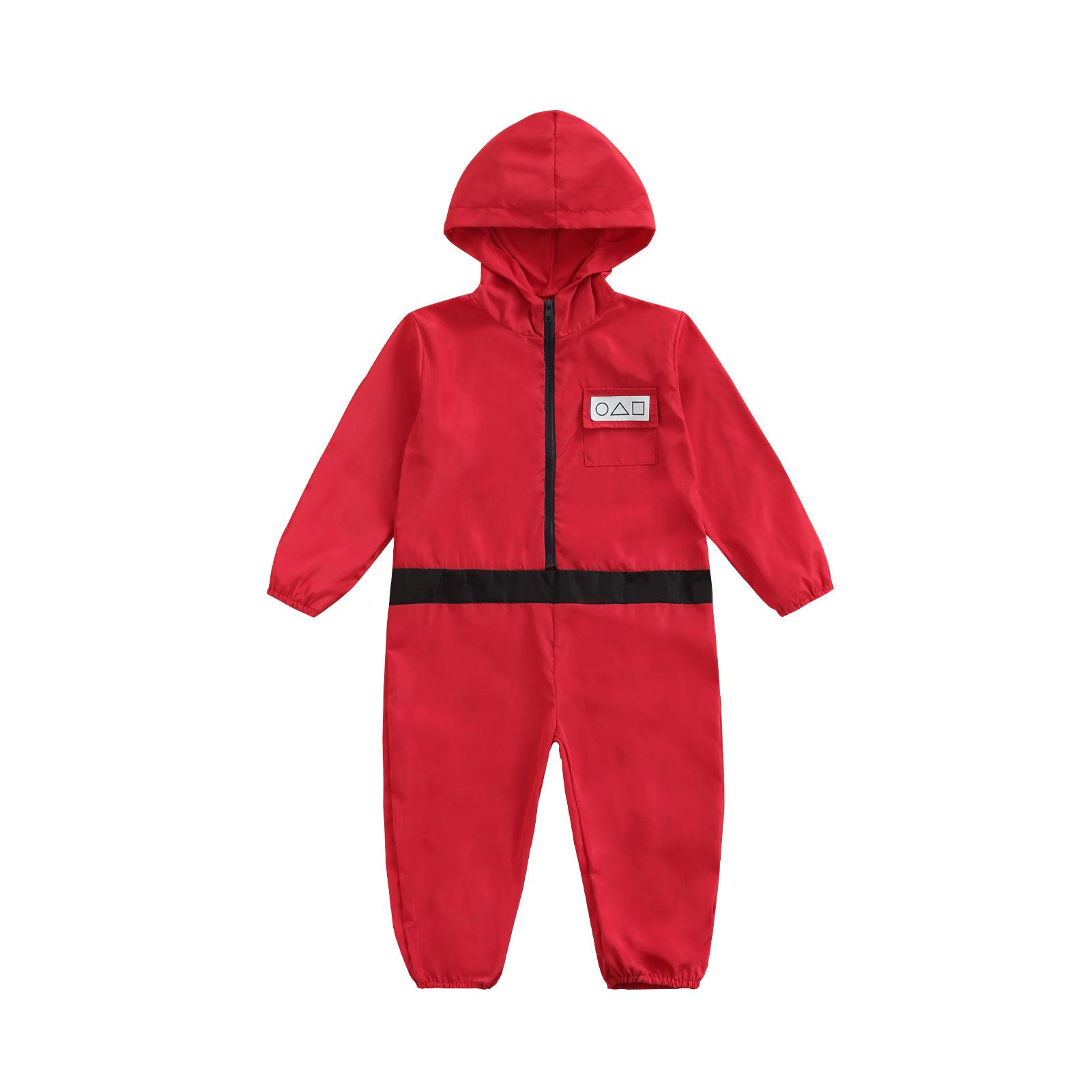 Baby Romper, Kids Contrast Color Long Sleeve Hooded Jumpsuit with Zipper for Spring Fall, Red, 2-7 Years