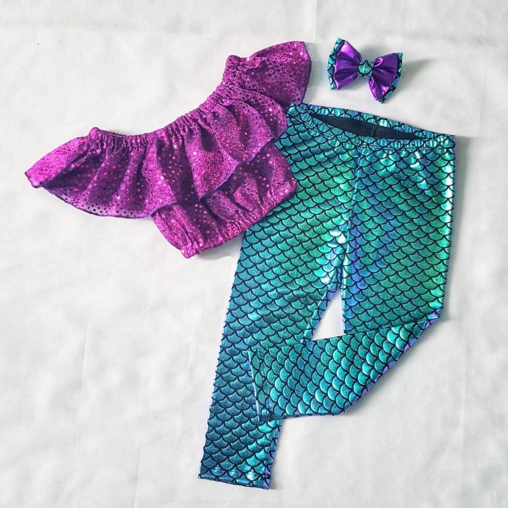 Baby Girl Mermaid Ruffle Crop Tops Pants Sunsuit Summer Beach
