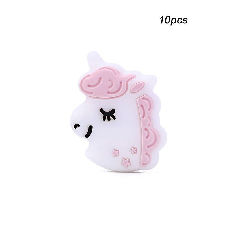 LOFCA 10pcs Unicorn Silicone Beads BPA Free Food Grade Silicone Teether Baby Teething Toys Baby Care Pacifier Chain Accessory