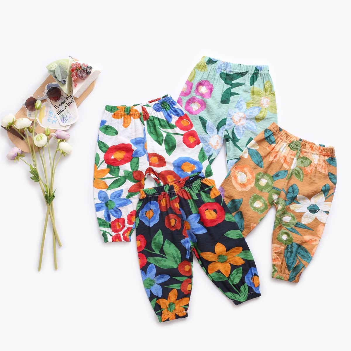 Baby Girls Pants Summer Cotton Infant Trousers Flowers Printing Long Pants for Toddler Girl Fashion