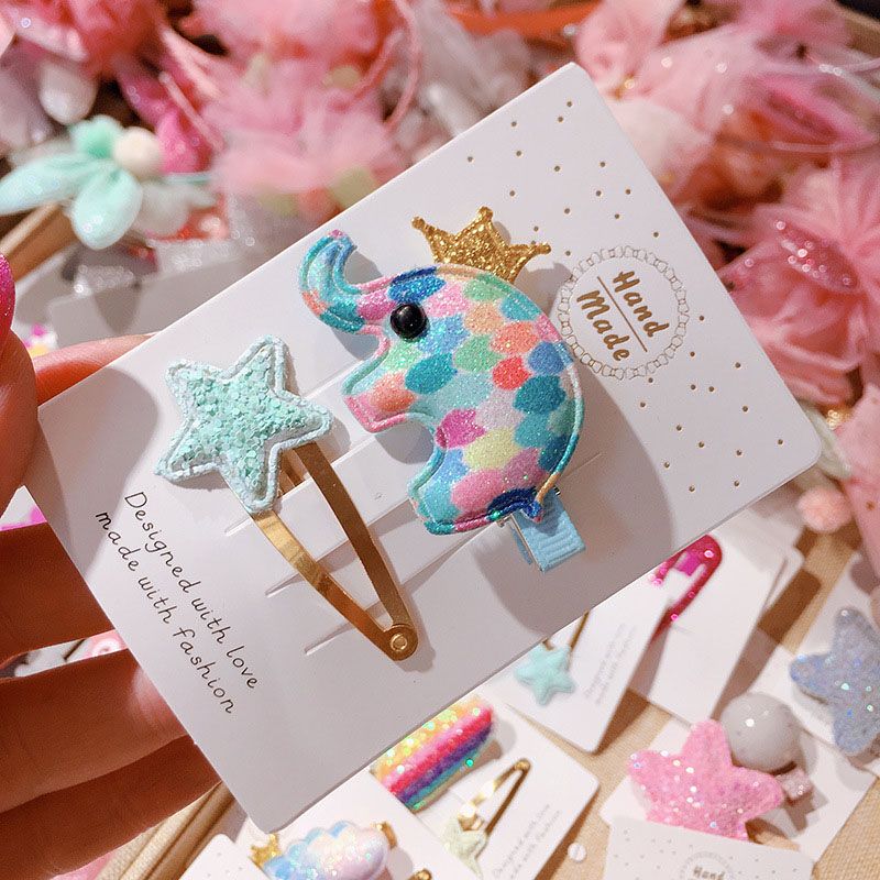 2Pcs/Set Colorful Baby Hair Clips Cute Cartoon Shiny Girls Headbands Hairpin Glitter Kids Hair Accessories Barrettes Styling