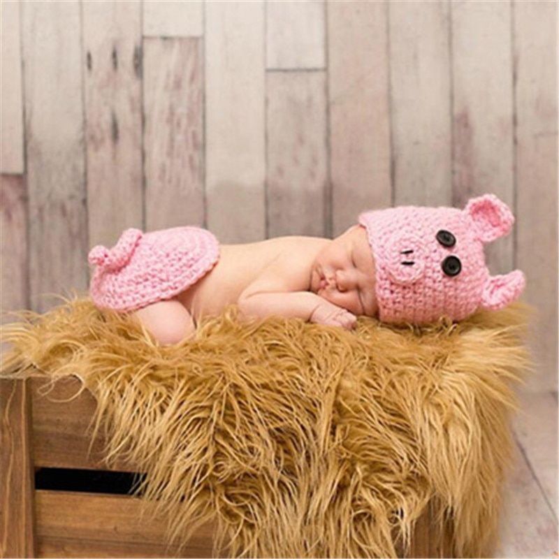Newborn Baby Girl Crochet Knitting Costume Infant Handmade Photography Prop Cap Crochet Wool Caps Gray Rabbit Sets for 0-6 Month