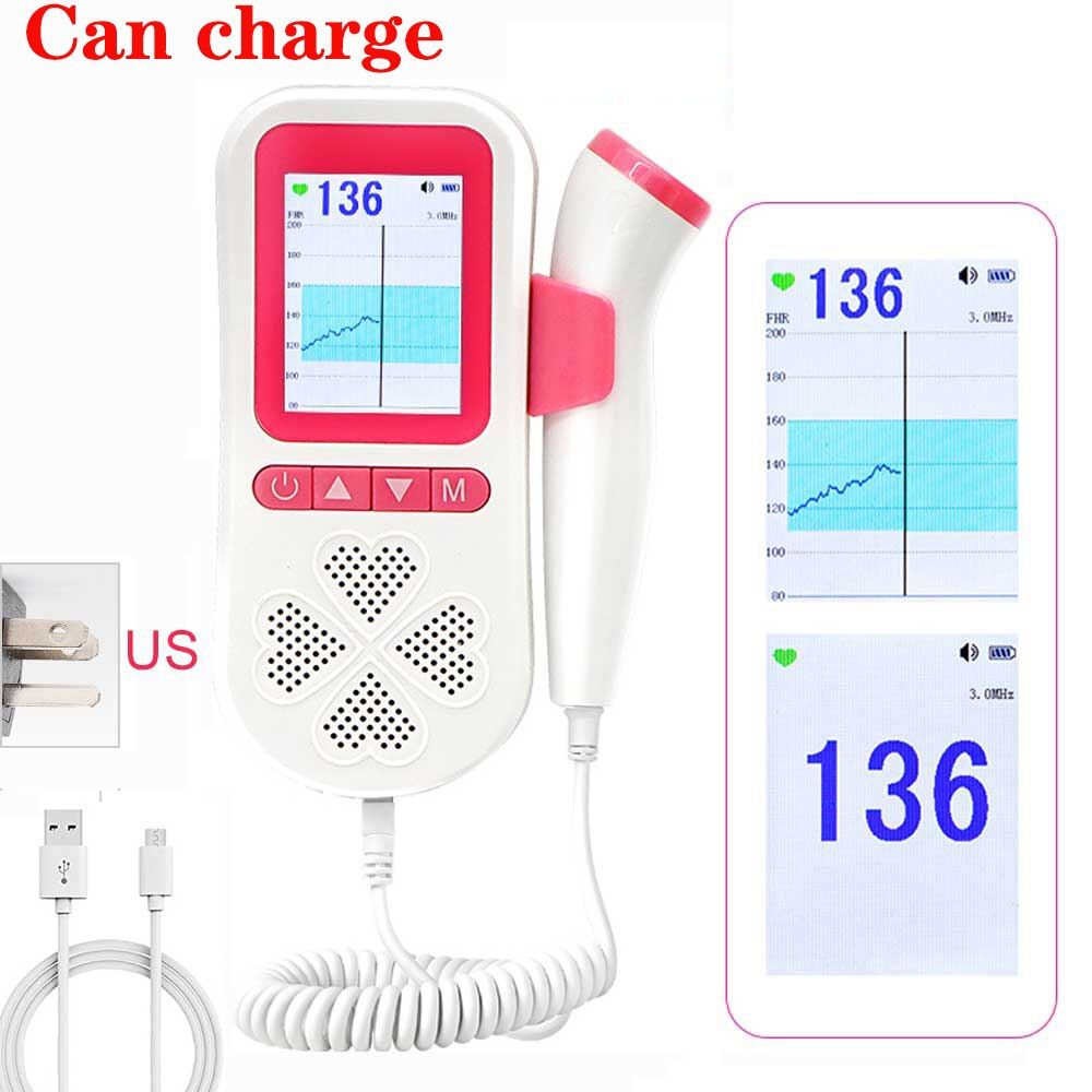 Chargeable Fetal Doppler Pregnant 3.0Mhz Upgrade Probe For Pregnant Doppler Fetal Baby Heart Rate Monitor USB  Charging Free box