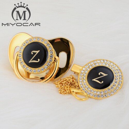 MIYOCAR Initial letter Z elegant gold bling pacifier and pacifier clip BPA free dummy bling unique design SGS pass LZ