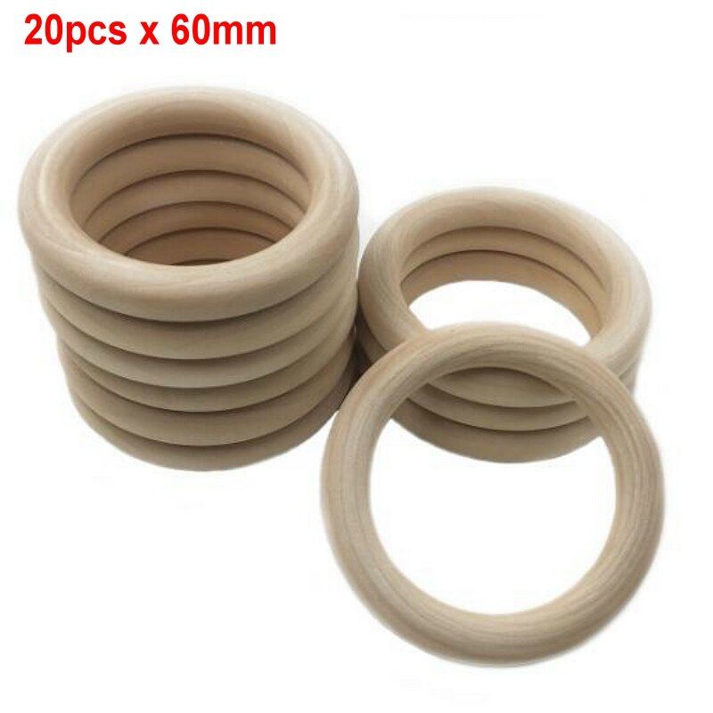 20pcs/set 60mm/65mm/70mm Baby Natural Round Wood Teething Ring Wooden Teether Toy DIY Gifts Pacifiers Accessories ZXY9637