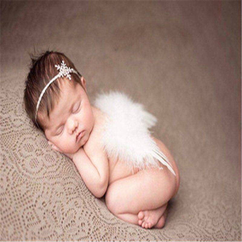 Handmade Grey Feather Angel Wings Newborn Photography Props Flower Headband Set Vetement Fille Bebe Infant Photo Accessories