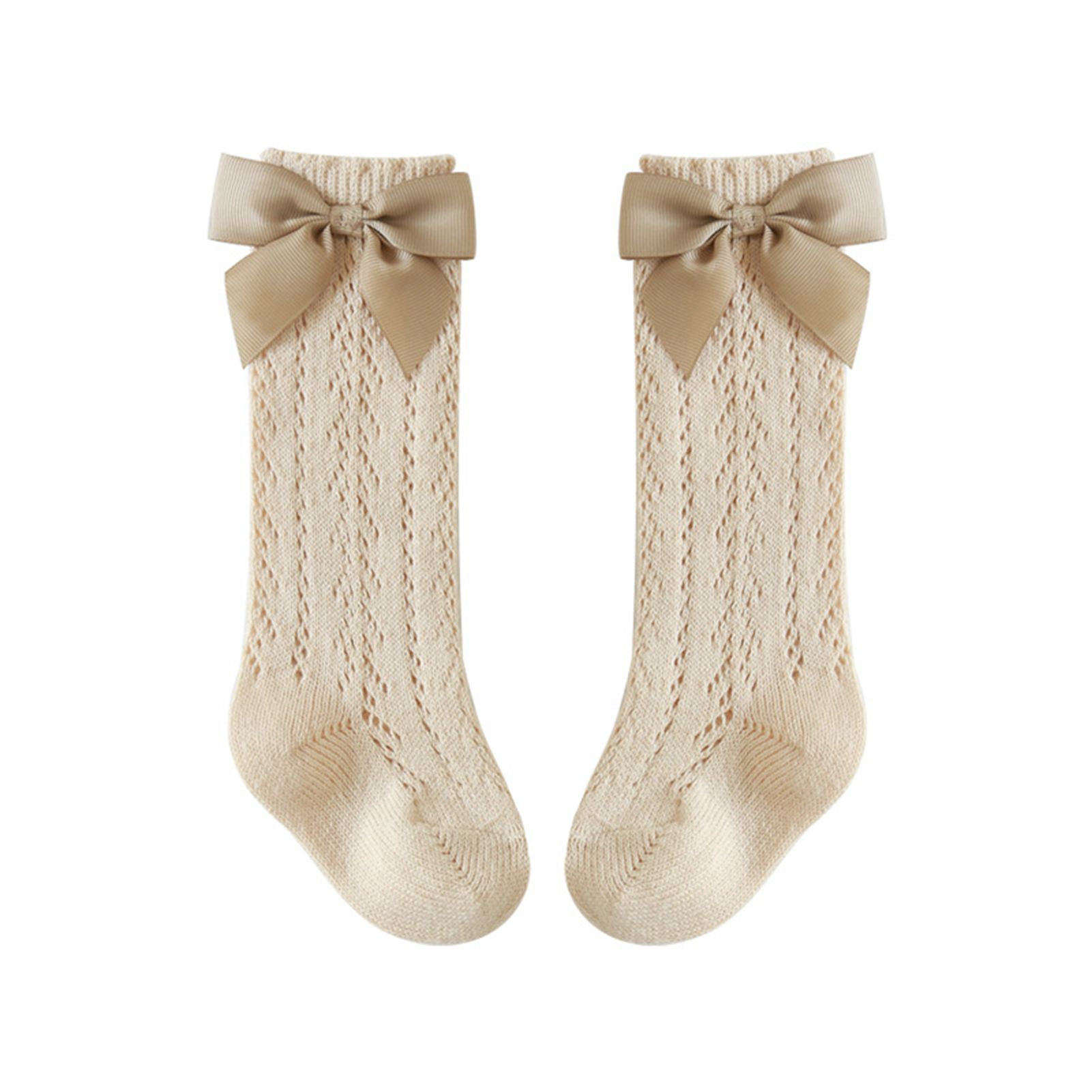 1 Pair 0-5 Years Baby Socks Hollow Out Knitted Summer Autumn Bow Middle Tube Toddler Girls Socks Floor Socks