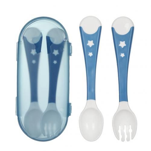 2Pcs Baby Toddler Soft Bendable Spoon Fork Set Self-Feeding Learning Tableware Utensils Baby Baby Tableware Set