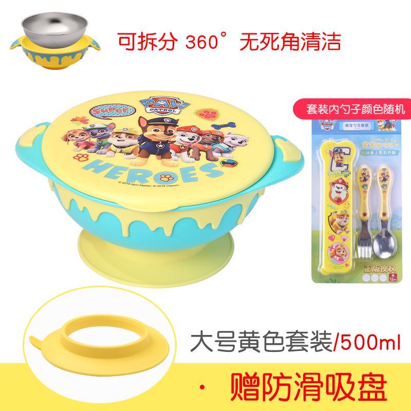 【BestGO】Baby Stainless Steel Bowl Insulation Cooling Anti-overthrow Sucker Bowls with Lid Bowl Spoon Fork for Kids Children